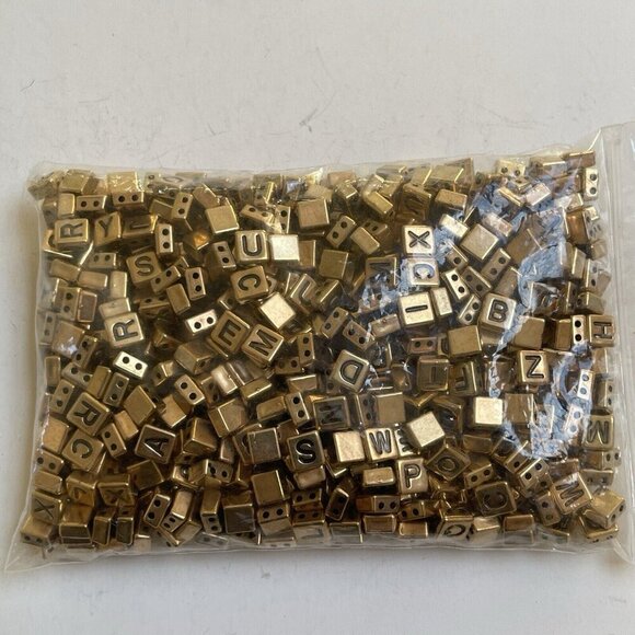 5mm Alphabet CUBE Acrylic Beads ANTIQUE GOLD Letters DIY Bracelet Crafts - Picture 2 of 3